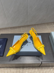 PRADA 26S POINTED TOE SLINGBACK HIGH HEELS 85MM IN BRIGHT YELLOW CALFSKIN WITH BOW