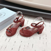 PRADA 26S HEELED SANDALS 75MM IN DARK RED SUEDE WITH LOGO