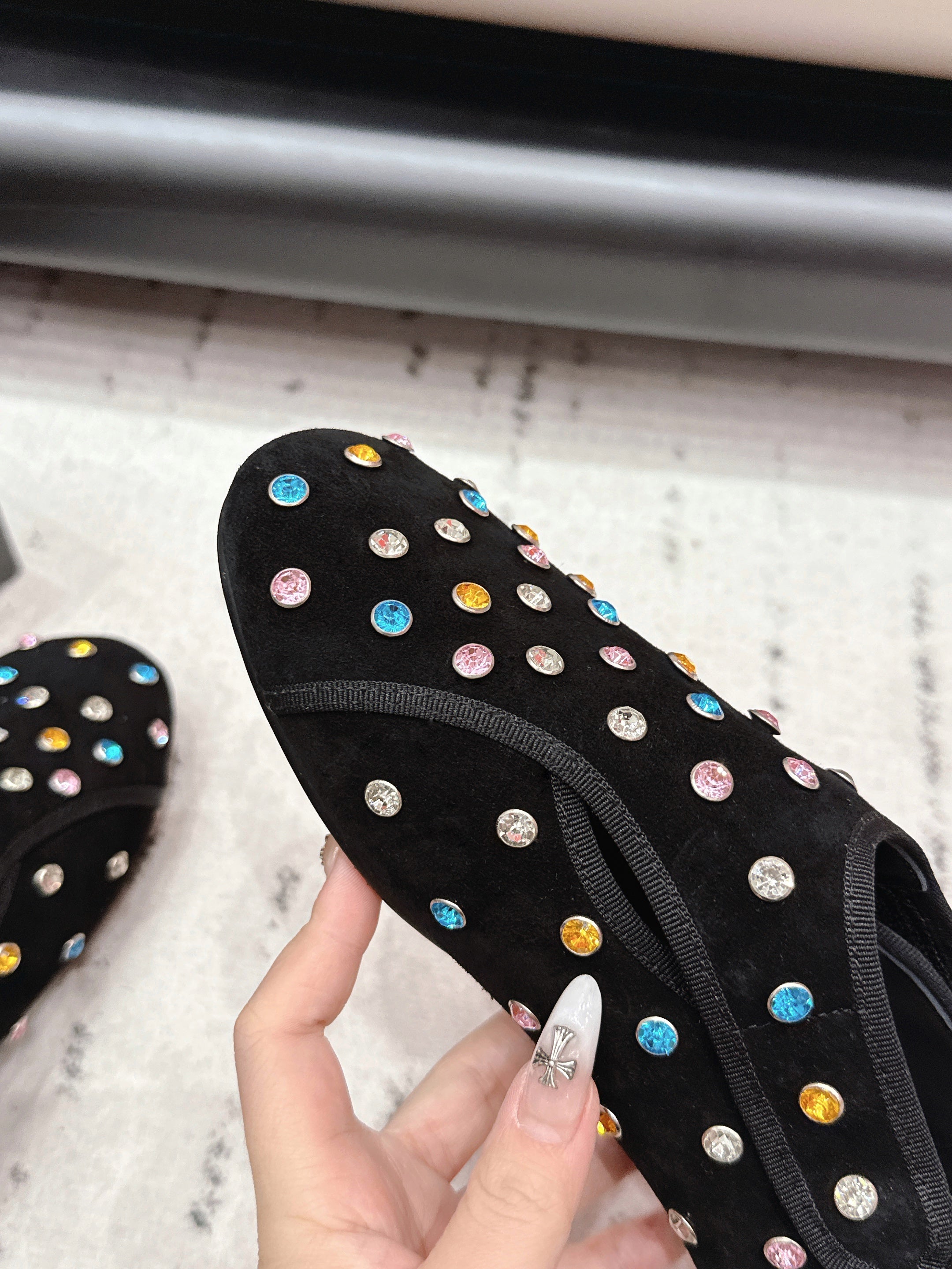 ALAIA 26S EMBELLISHED FLATS IN BLACK SUEDE