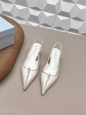 PRADA 26S POINTED TOE SLINGBACK HIGH HEELS 55MM IN CREAM WHITE CALFSKIN