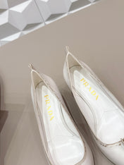 PRADA 26S POINTED TOE HIGH HEELS 55MM IN CREAM WHITE CALFSKIN