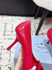 PRADA 26S POINTED-TOE HIGH HEELS 75MM IN DARK RED CALFSKIN
