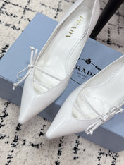 PRADA 26S POINTED-TOE HIGH HEELS 75MM IN WHITE CALFSKIN
