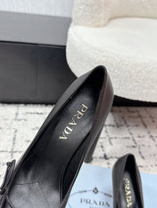 PRADA 26S POINTED-TOE HIGH HEELS 75MM IN BLACK CALFSKIN