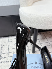 PRADA 26S POINTED-TOE HIGH HEELS 75MM IN BLACK PATENT CALFSKIN