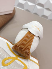 LOEWE 26S FLOW RUNNER SNEAKER IN WHITE YELLOW SUEDE AND CLEAR PLASTIC AND CALFSKIN