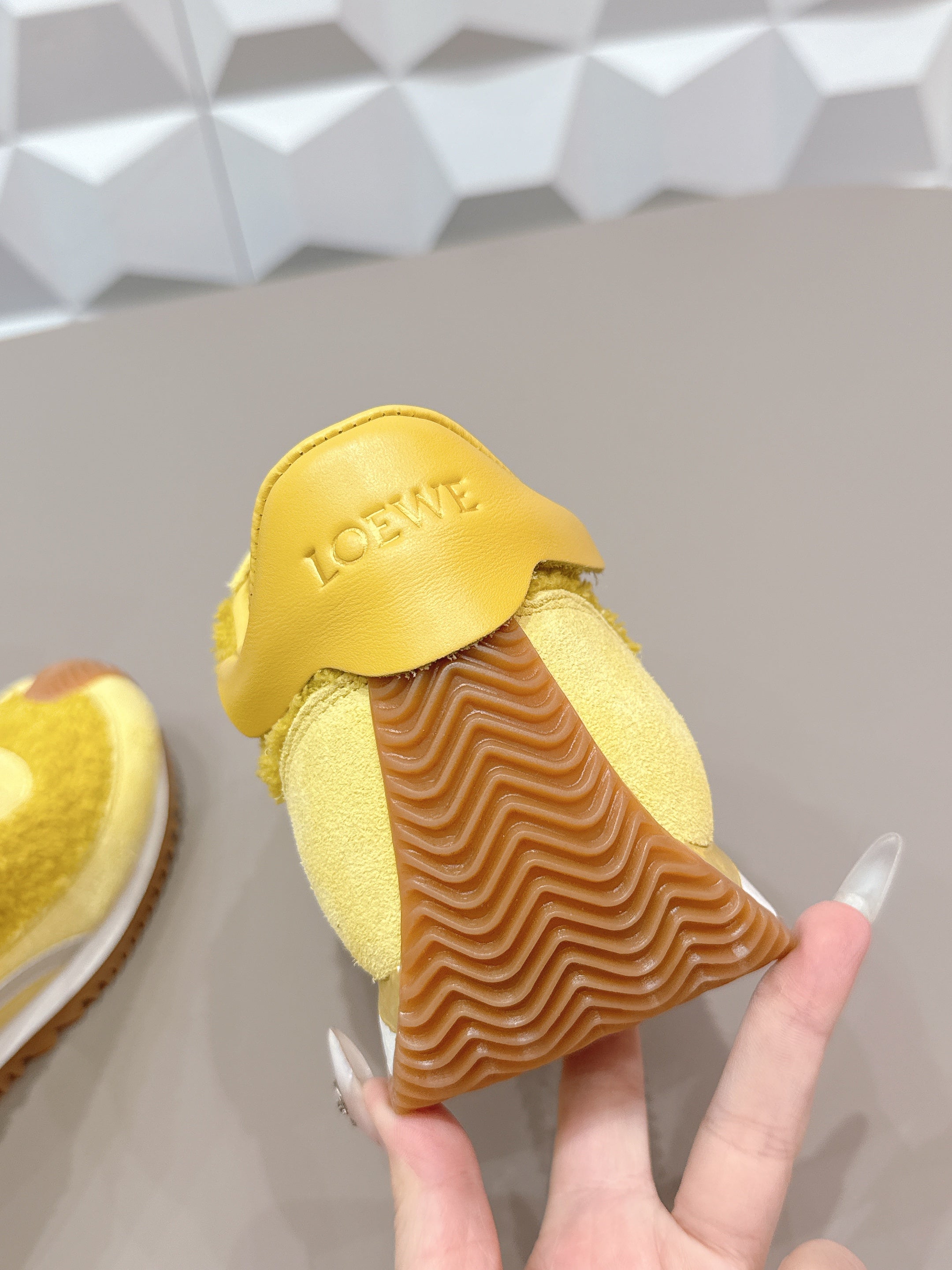 LOEWE 26S FLOW RUNNER SNEAKER IN YELLOW SUEDE AND TEDDY FABRIC AND CALFSKIN