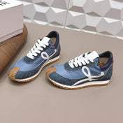 LOEWE 26S FLOW RUNNER SNEAKER IN SLATE BLUE SUEDE AND NAVY BLUE CALFSKIN