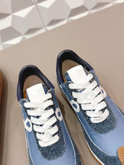 LOEWE 26S FLOW RUNNER SNEAKER IN SLATE BLUE SUEDE AND NAVY BLUE CALFSKIN