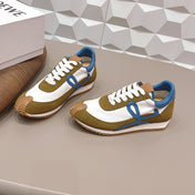LOEWE 26S FLOW RUNNER SNEAKER IN OLIVE BROWN AND WHITE SUEDE AND BLUE CALFSKIN