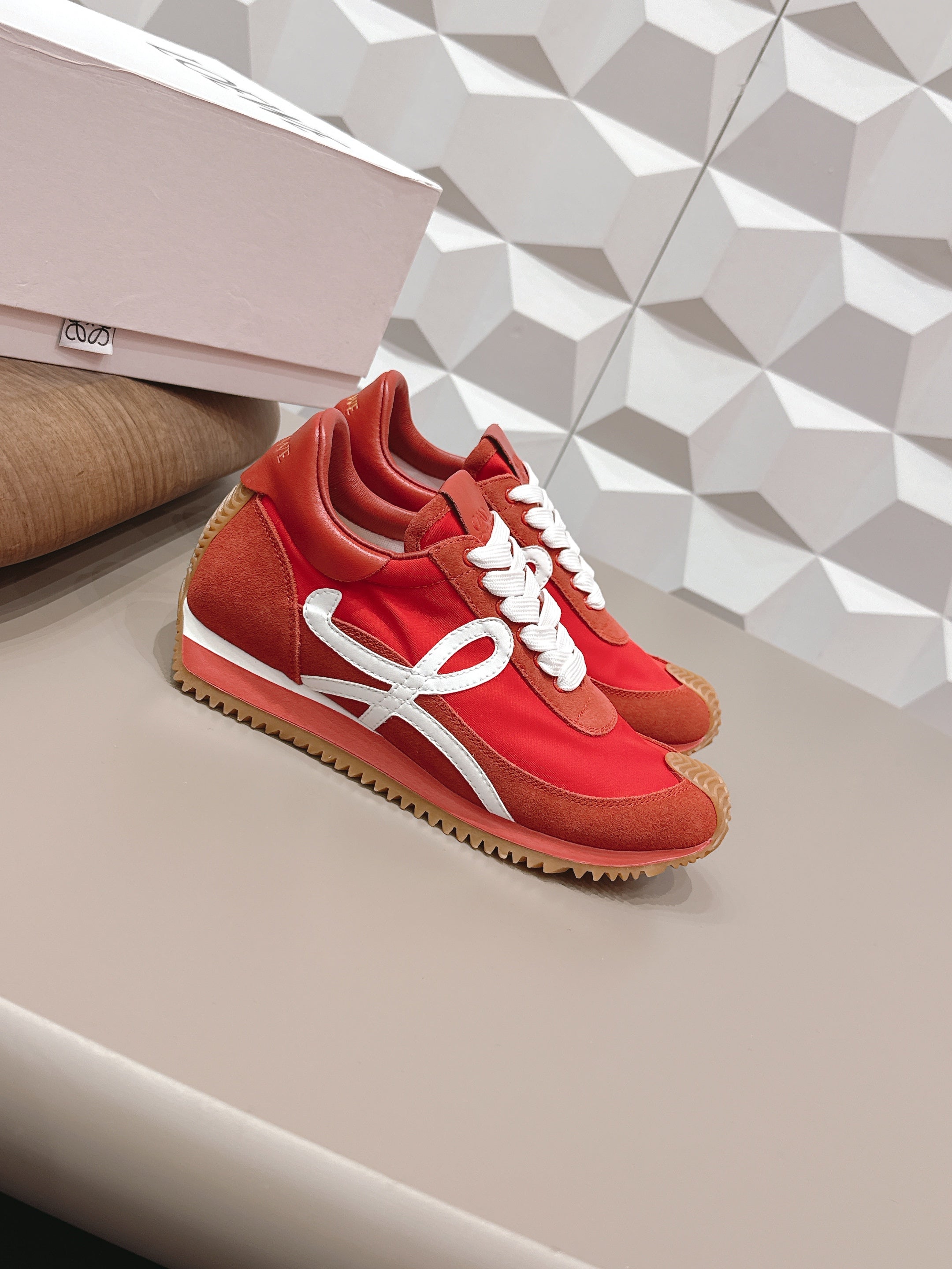 LOEWE 26S FLOW RUNNER SNEAKER IN RED SUEDE AND CALFSKIN