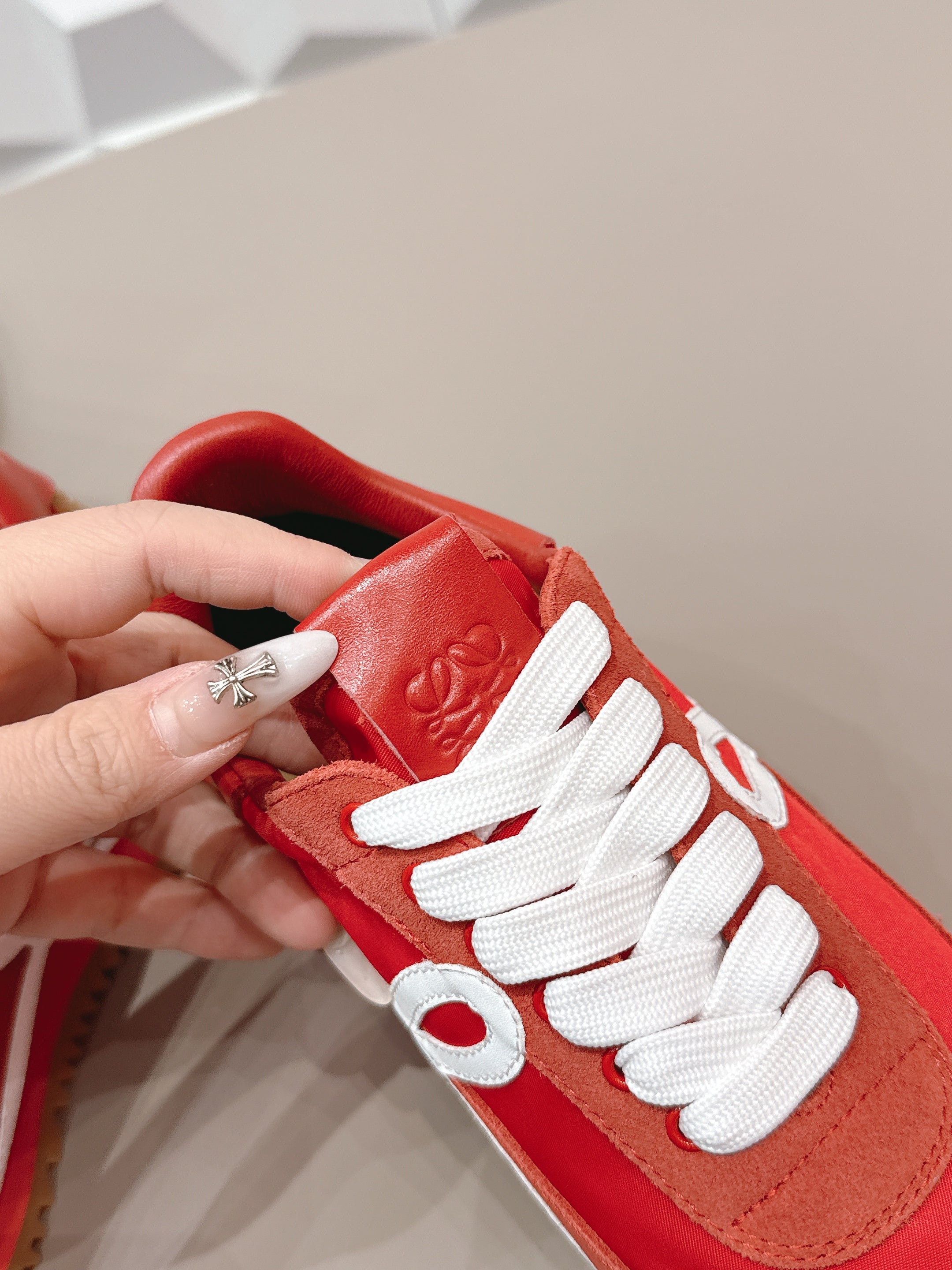 LOEWE 26S FLOW RUNNER SNEAKER IN RED SUEDE AND CALFSKIN