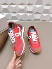 LOEWE 26S FLOW RUNNER SNEAKER IN DUSTY ROSE SUEDE AND DARK RED CALFSKIN