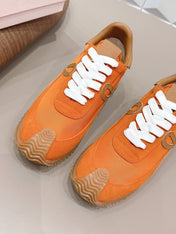 LOEWE 26S FLOW RUNNER SNEAKER IN ORANGE SUEDE AND BROWN CALFSKIN