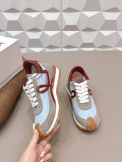 LOEWE 26S FLOW RUNNER SNEAKER IN GRAY AND BLUE SUEDE AND DARK RED CALFSKIN