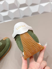 LOEWE 26S FLOW RUNNER SNEAKER IN DARK OLIVE GREEN SUEDE AND WHITE CALFSKIN