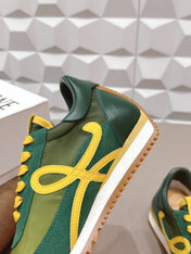 LOEWE 26S FLOW RUNNER SNEAKER IN GREEN AND YELLOW SUEDE AND CALFSKIN