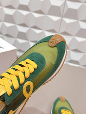 LOEWE 26S FLOW RUNNER SNEAKER IN GREEN AND YELLOW SUEDE AND CALFSKIN