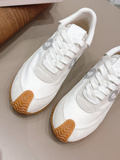 LOEWE 26S FLOW RUNNER SNEAKER IN LIGHT GRAY SUEDE AND WHITE CALFSKIN