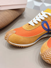 LOEWE 26S FLOW RUNNER SNEAKER IN CARAMEL BROWN SUEDE AND GOLDEN YELLOW CALFSKIN
