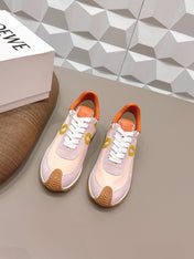 LOEWE 26S FLOW RUNNER SNEAKER IN LIGHT PINK SUEDE AND ORANGE CALFSKIN