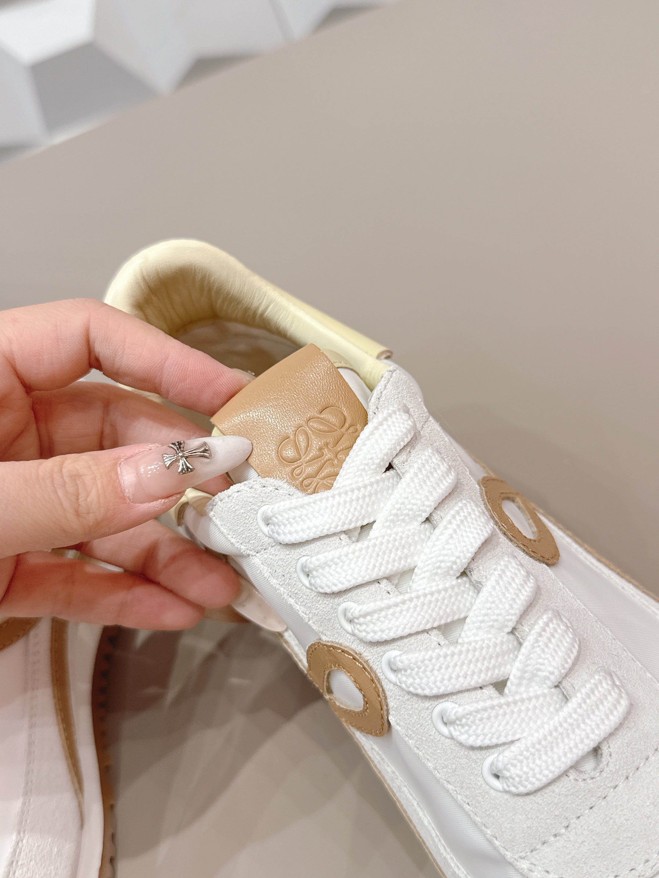 LOEWE 26S FLOW RUNNER SNEAKER IN WHITE SUEDE AND LIGHT YELLOW CALFSKIN