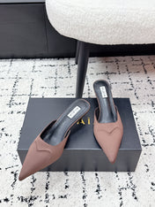 ALAIA 26S HEELED MULES 65 MM IN CHOCOLATE BROWN SATIN