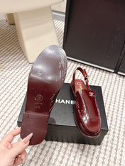 CHANEL 26S SLINGBACK LOAFERS IN DARK RED GLOSSY CALFSKIN