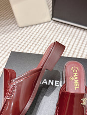 CHANEL 26S LOAFER MULES IN DARK RED GLOSSY CALFSKIN