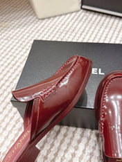CHANEL 26S LOAFER MULES IN DARK RED GLOSSY CALFSKIN