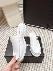 CHANEL 26S LOAFER MULES IN WHITE GLOSSY CALFSKIN