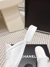 CHANEL 26S LOAFER MULES IN WHITE GLOSSY CALFSKIN