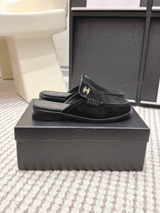 CHANEL 26S LOAFER MULES IN BLACK SUEDE