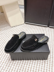 CHANEL 26S LOAFER MULES IN BLACK SUEDE