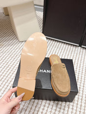 CHANEL 26S LOAFER MULES IN LIGHT BROWN SUEDE