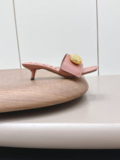 LOEWE 26S SQUARE TOE SANDALS 45MM IN PINK CALFSKIN GOLD HARDWARE