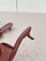 LOEWE 26S SQUARE TOE SANDALS 45MM IN DARK BROWN CALFSKIN GOLD HARDWARE
