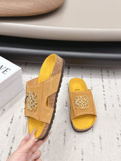 LOEWE 26S FLAT SANDALS IN GOLD YELLOW LOGO GOLD HARDWARE