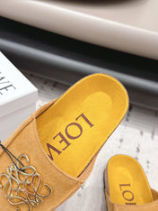 LOEWE 26S FLAT SANDALS IN GOLD YELLOW LOGO GOLD HARDWARE