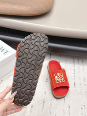 LOEWE 26S FLAT SANDALS IN RED LOGO GOLD HARDWARE