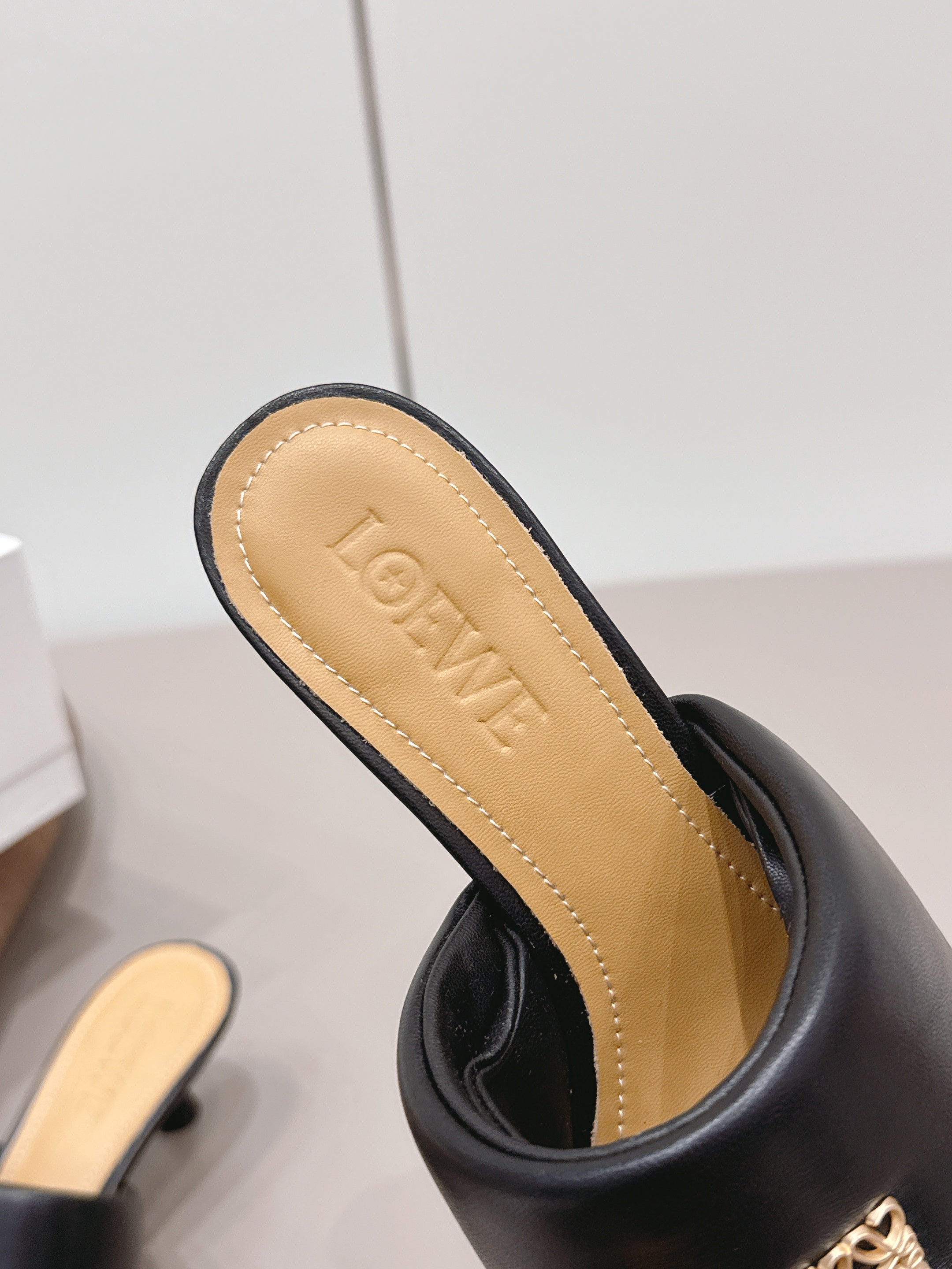 LOEWE 26S MULE HEELS 45MM IN BLACK LAMBSKIN GOLD HARDWARE