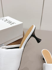 LOEWE 26S MULE HEELS 45MM IN WHITE LAMBSKIN GOLD HARDWARE