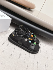 LOEWE 26S ROUND TOE WEDGE SANDALS 30MM IN BLACK CALFSKIN AND SUEDE