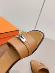 HM 26S GIULIA SANDAL IN TAN BROWN CALFSKIN SILVER HARDWARE