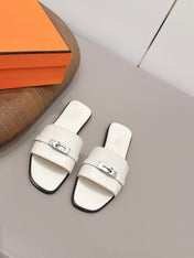 HM 26S GIULIA SANDAL IN IVORY WHITE CALFSKIN SILVER HARDWARE