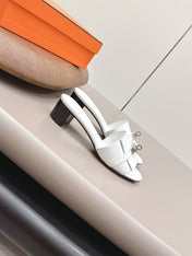 HM 26S KELLY HEEL SANDAL 50MM IN WHITE CALFSKIN SILVER HARDWARE