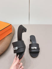HM 26S KELLY HEEL SANDAL 50MM IN BLACK EPSOM CALFSKIN SILVER HARDWARE