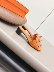 HM 26S KELLY HEEL SANDAL 50MM IN ORANGE EPSOM CALFSKIN SILVER HARDWARE