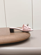 HM 26S KELLY HEEL SANDAL 50MM IN LIGHT PINK EPSOM CALFSKIN SILVER HARDWARE