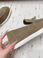 HM 26S KELLY PARIS LOAFERS IN OLIVE BROWN SUEDE SILVER HARDWARE